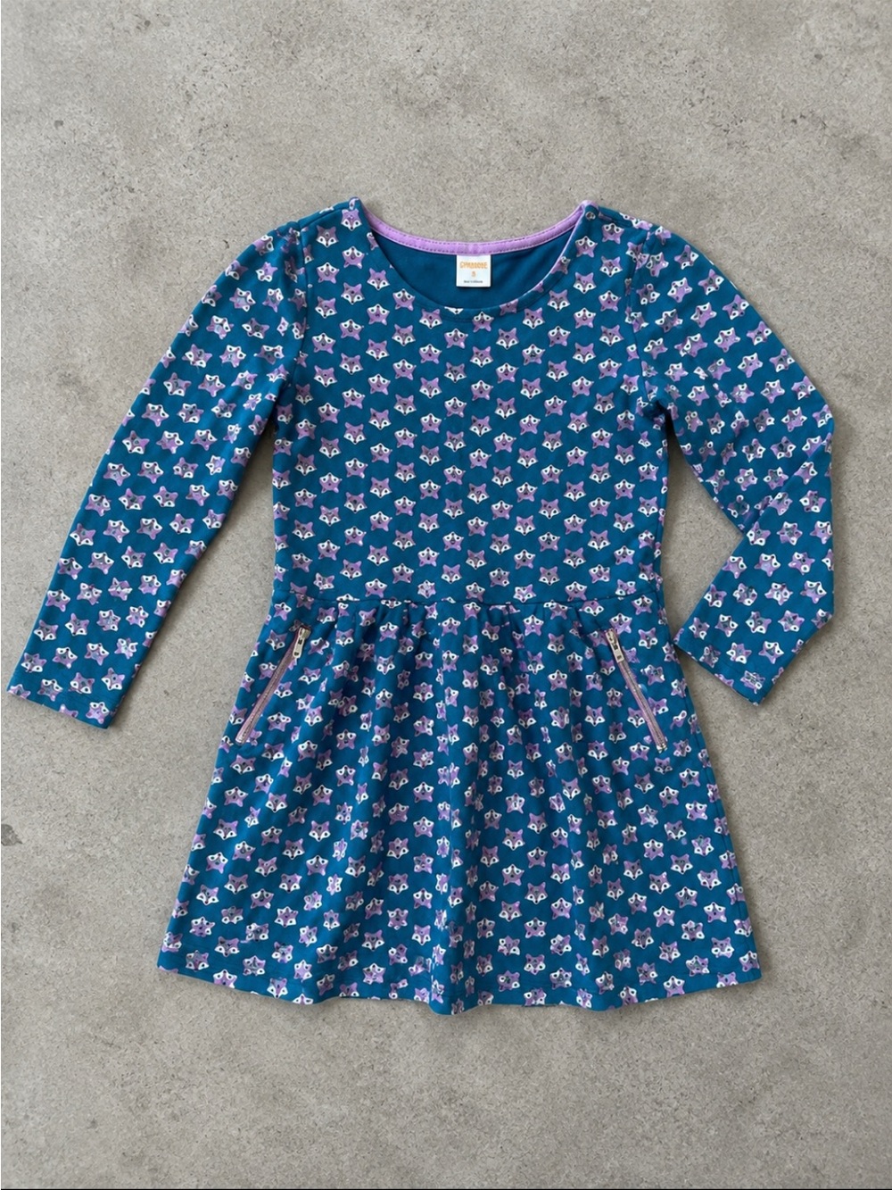 Gymboree Woodlands Weekend Fox Print Dress Size 8 Long Sleeve Zipper Pocket